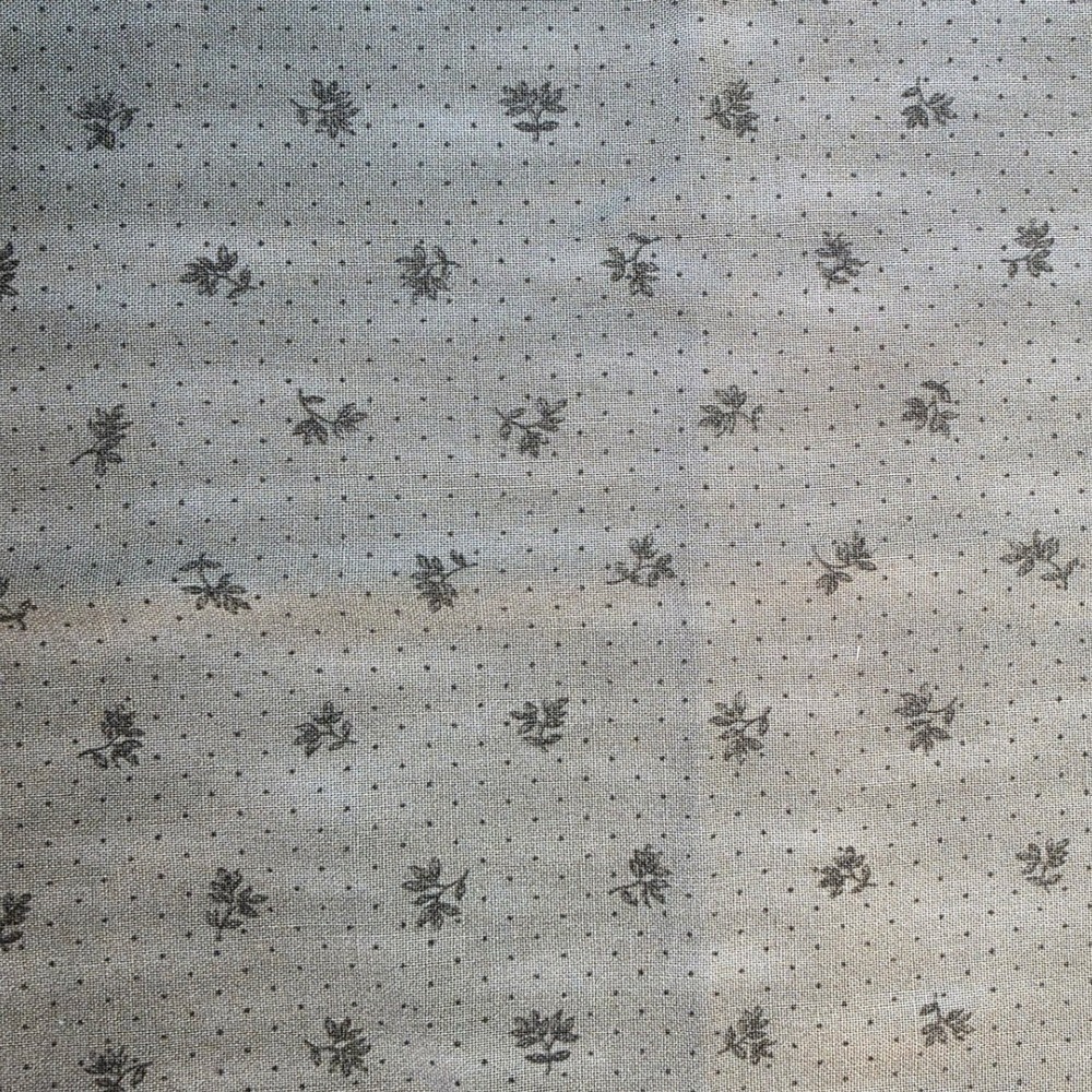 Fabric Tan Grey Floral Pin Dot Primitive Cotton 42 x 1/2 Yard